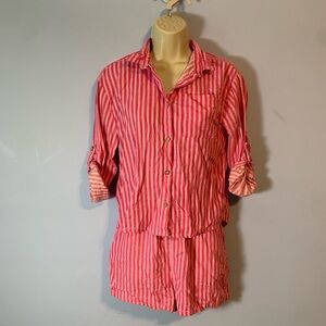 Jessica Simpson Pink Striped linen blend matching set long sleeve and shorts 12